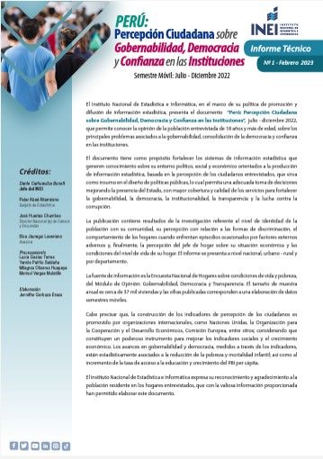 <p><strong>Perú: Percepción Ciudadana sobre Gobernabilidad, Democracia y Confianza en las Instituciones (Jenniffer Garboza , 2023)</strong></p>